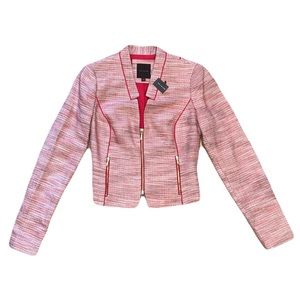 The Limited Tweed Boucle Zipper Crop Blazer in Pink, size XS
